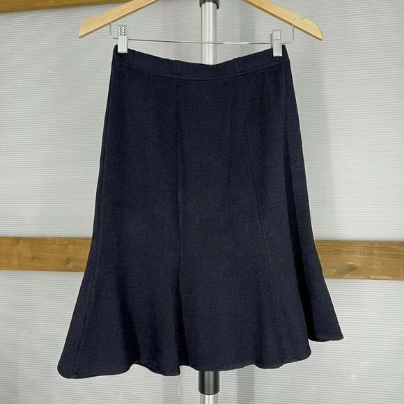 St. John Wool Blend Navy Blue Lined A-Line‎ Flare Santana Knit Skirt Sz 2 - Picture 5 of 12